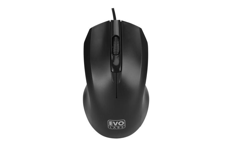 Evo Labs MO-128 Wired USB Plug and Play Mouse, 800 DPI Optical Tracking, 3 Button with Scroll Wheel,Ambidextrous Design, Matte Black